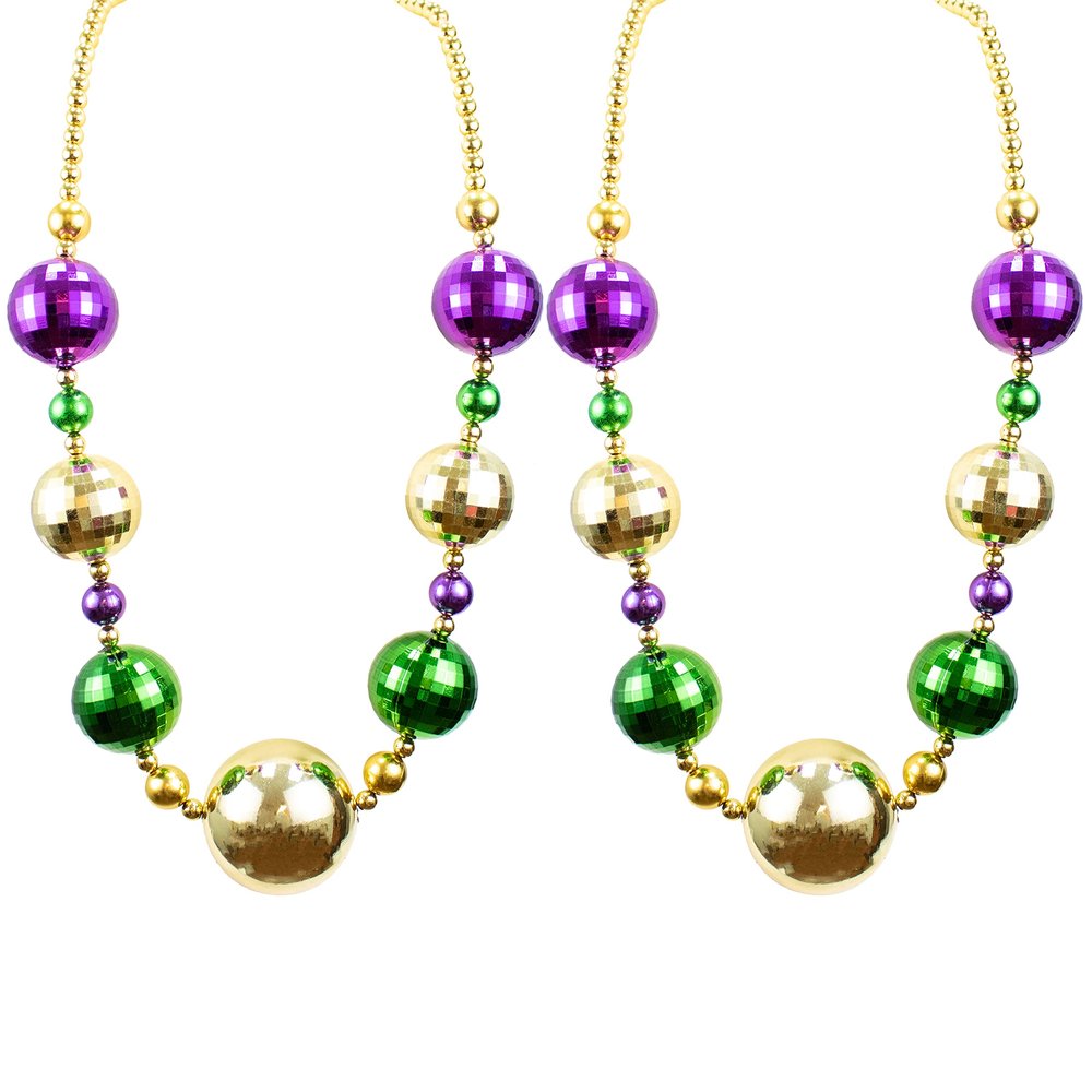 GiftExpress 2PC 44 Inch Mardi Gras Jumbo Bead Necklace for Party Favors, Mardi Gras Festival, Mardi Gras Parades