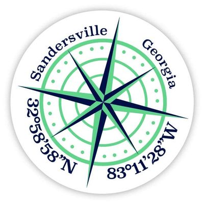 Sandersville Georgia 2-Inch Vinyl Decal Sticker Latitude Longitude Compass Design
