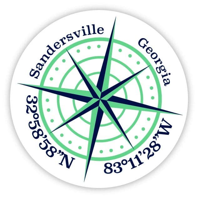 Sandersville Georgia 2-Inch Vinyl Decal Sticker Latitude Longitude Compass Design