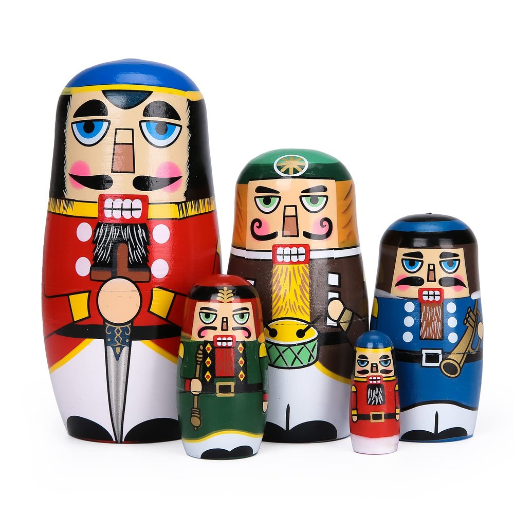 Bgraamiens 5pcs Russian Nesting Dolls Wooden Gift Birthday Gifts Handmade Painted Walnut Gaurdian Matryoshka Nesting Dolls Decorations (Walnut Gaurdian)