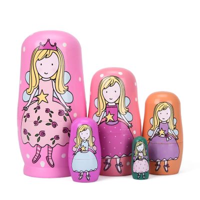 Bgraamiens 5pcs Russian Nesting Dolls Wooden Gift Birthday Gifts Handmade Painted Angel Matryoshka Nesting Dolls Decorations (Angel Girl)