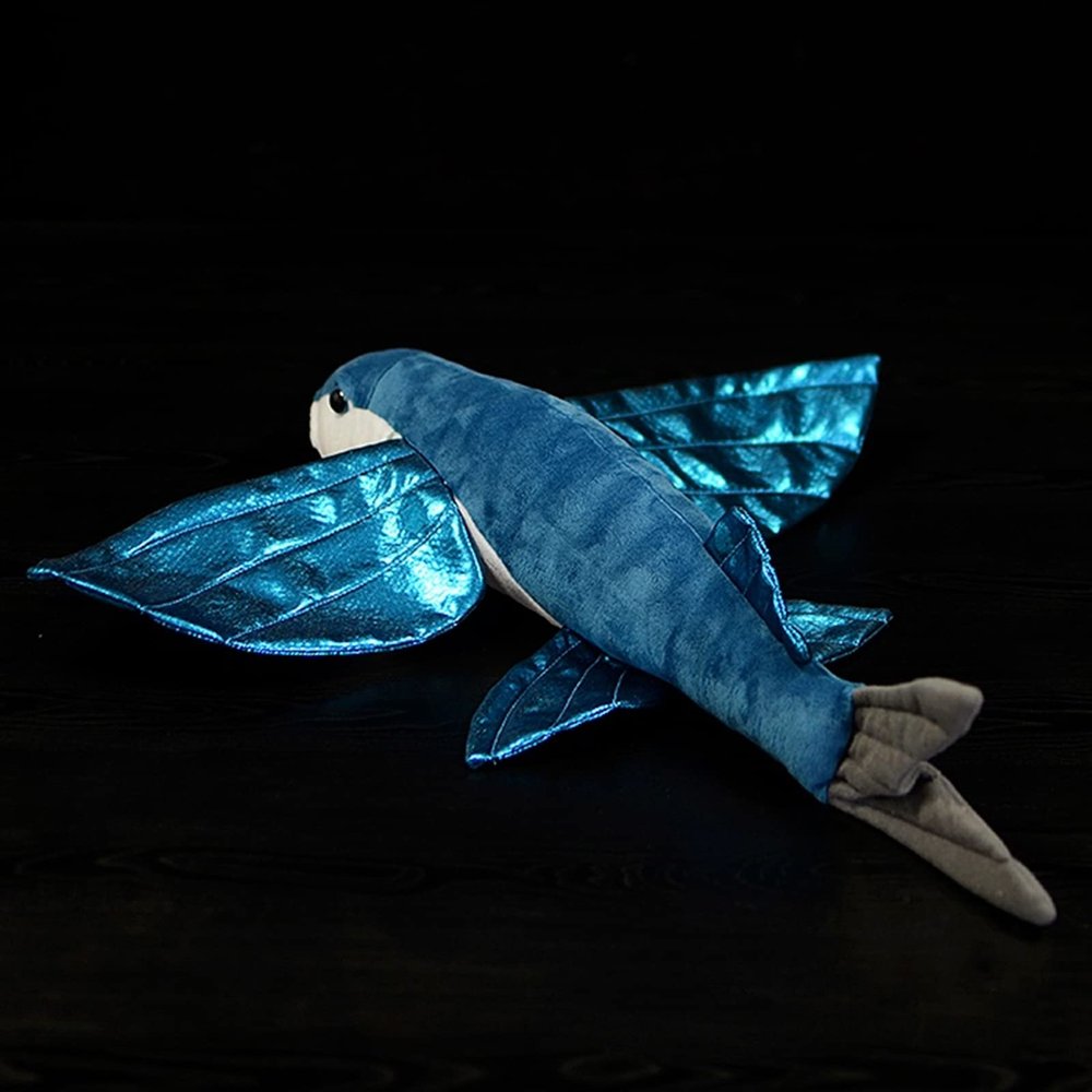 Frankiezhou Home Realistic Flying Fish Stuffed Animals - Simulation 18.5" Blue Lifelike Flying Fish Plush Toy, Super Soft Sea Creatures Model Plush Toy Gift Collection for Kids