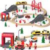 Giant bean 72PCS Fire Station Wooden Train Track Electric Train Set, Gift Packed Toy Railway Kits for Kids, Toddler Boys and Girls 3,4,5 Years Old and Up, Christmas Birthday Gift Toy for Kids view 1