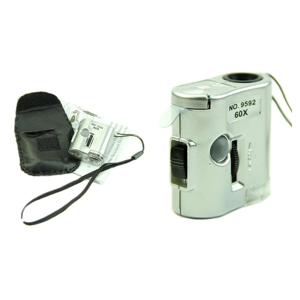 Microscope Accessories Kit 60 X Microscope Illuminated Magnifier Glass with LED Light Microscope Slides