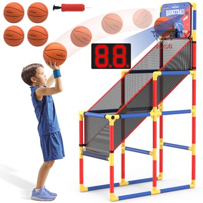 EagleStone Kids Arcade Basketball Game with Electronic Scoreboard and Cheer Sounds, Indoor Outdoor Basketball Hoop with 4 Balls, Game Toy Gift for Ages 3-12 Boys and Girls