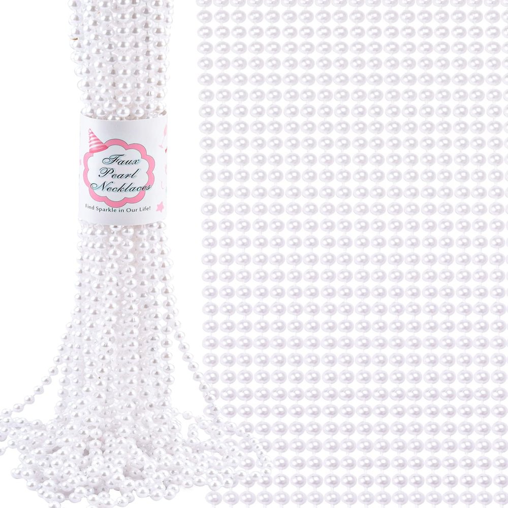 ABONDEVER 16Pcs 6mm Faux White Pearl Beads Necklaves Bulk Party Favor Plastic Play Pearl Necklaces for Women Pearls for Flapper Tea Party Gatsby 20's Wedding Decorations