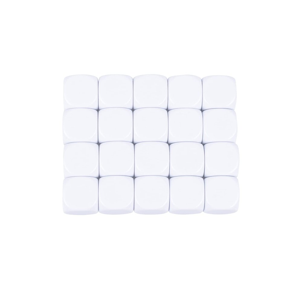 kaiheng 20mm Acrylic Dice with Smoothed Surface Six Sided with Rounded Corner Blank White Dice Cubes for Board Games, DIY Sticker, Math Counting Teaching, Party Fun 20PCS