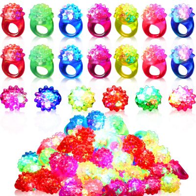 Chivao 50 Pack Flashing LED Light up Rings Colorful Bumpy Jelly Rubber Glow in the Dark Rings for Party Favors Gifts Concert Shows Raves Eggs Filler