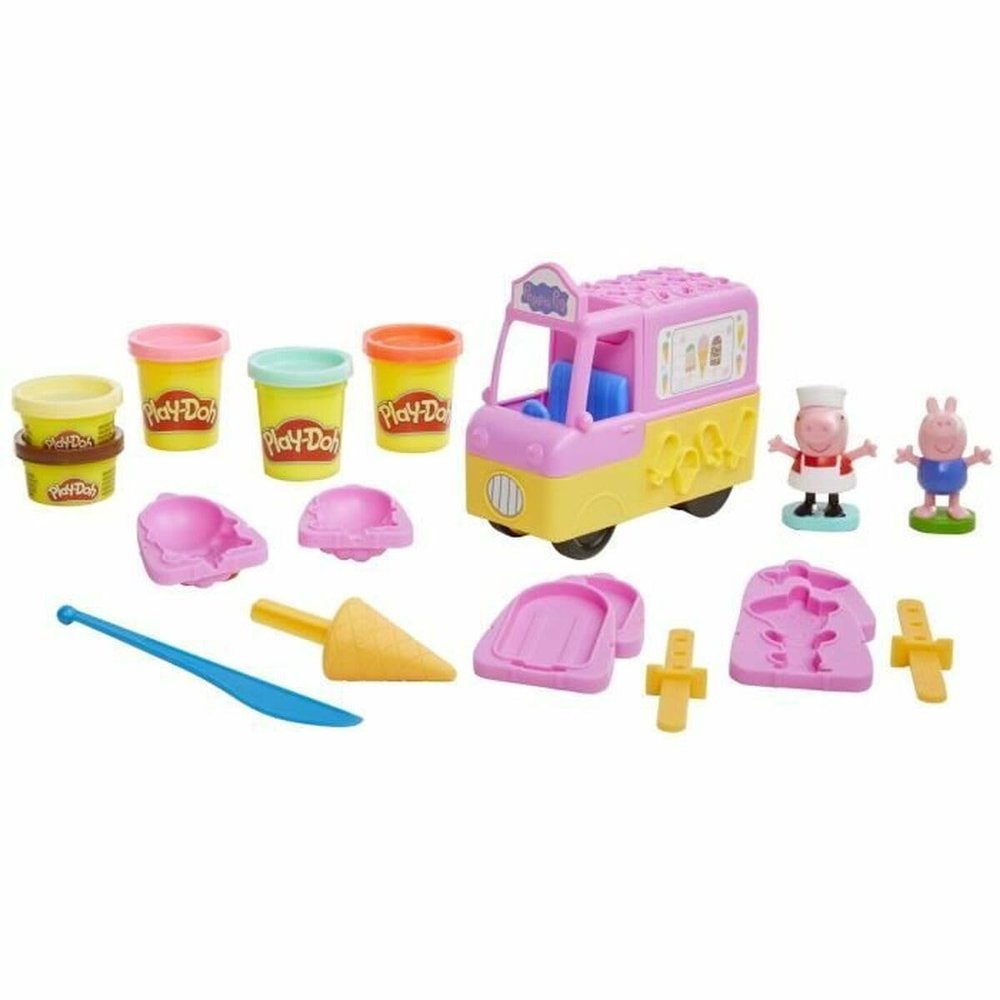 Play-Doh Peppa's Ice Cream Playset with Ice Cream Truck, Peppa and George Figures, and 5 Non-Toxic Modeling Compound Cans, Peppa Pig Toy for Kids 3 Years and Up