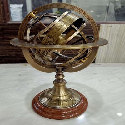 Engraved Brass Tabletop Armillary Nautical Sphere World Globe With Base Table Decor Gift (Antique Brass, 10 Inches) Rustic Vintage Home Decor Gifts
