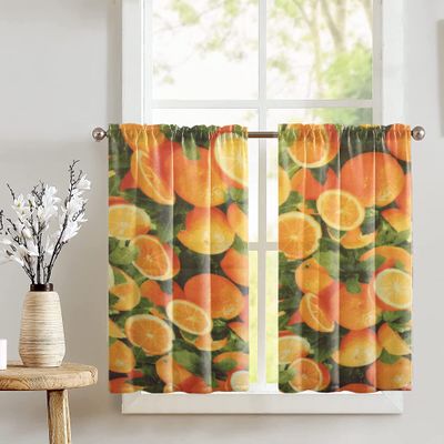 Zen Creative Designs Fruits Print Cafe Curtain Tier Window Valance 2 Piece Set Home Dcor Bedroom Nursery Kitchen Window (Oranges)