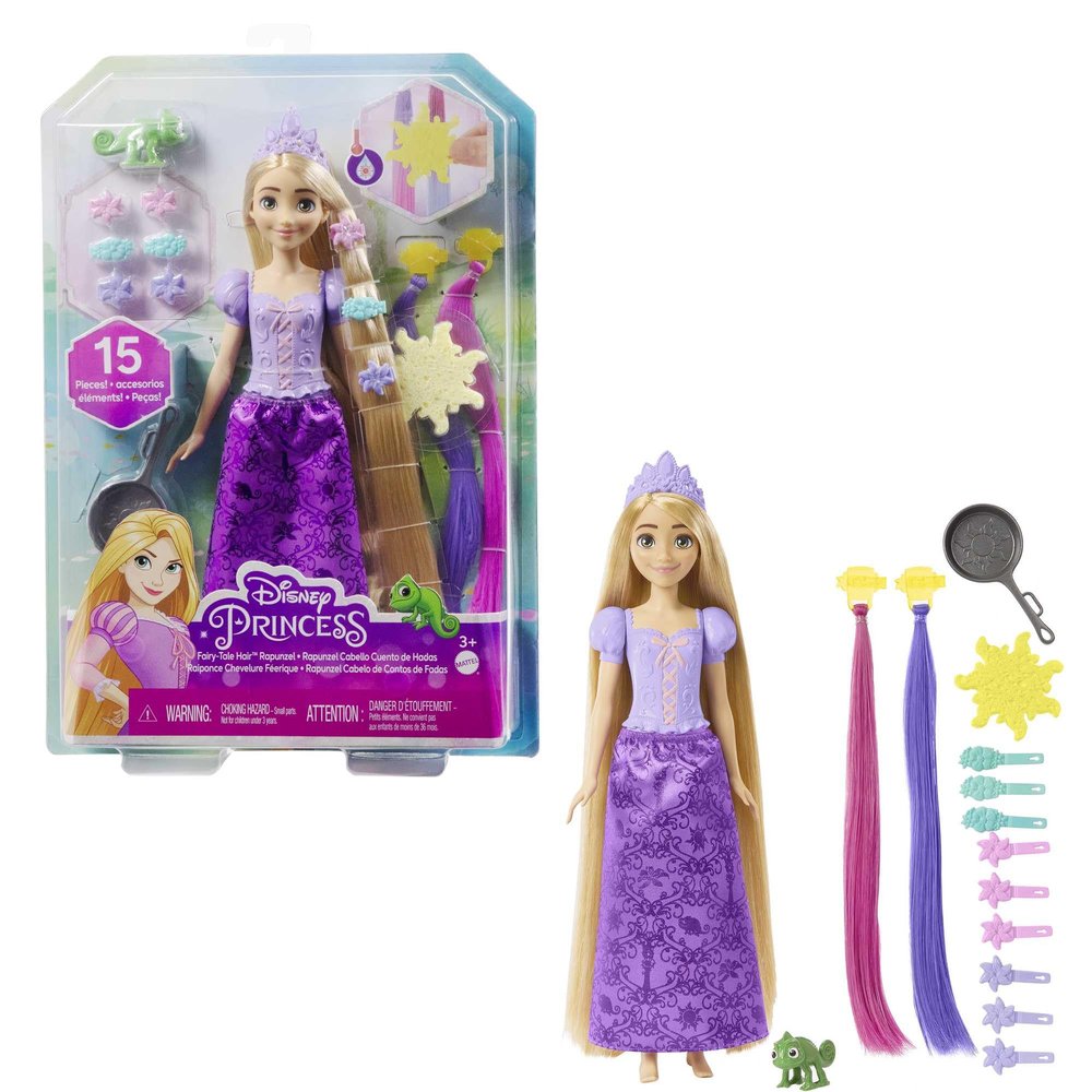 Mattel Disney Princess Rapunzel Fashion Doll with 2 Color-Change Hair Extensions & 10 Hairstyling Pieces, Inspired by The Disney Movie Tangled