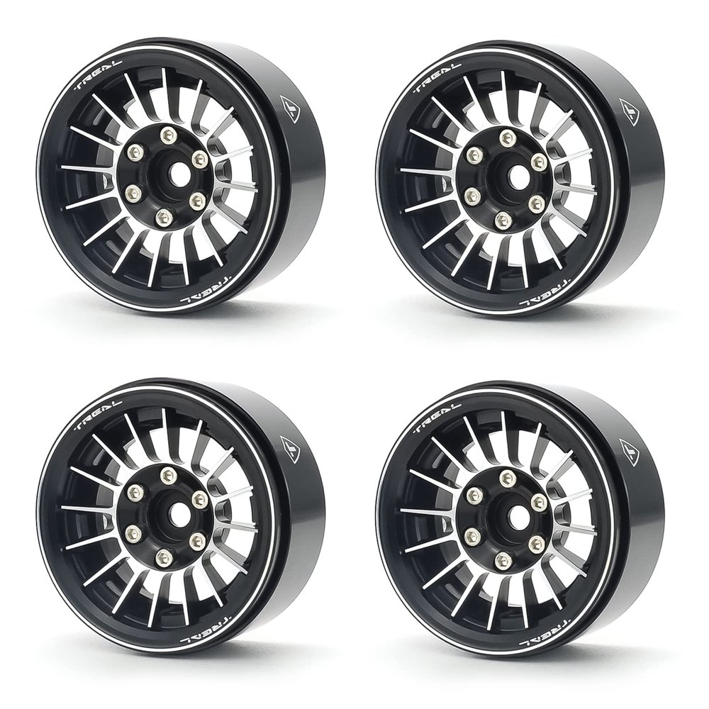 TREAL 1.9 Beadlock Wheels 1.9 Inch Beadlock RC Wheel Rims Set (4) for 1:10 RC Crawler Axial SCX10 II 90046 SCX10 III AXI03007 Capra TRX4 12mm Hex -Type J(Black)