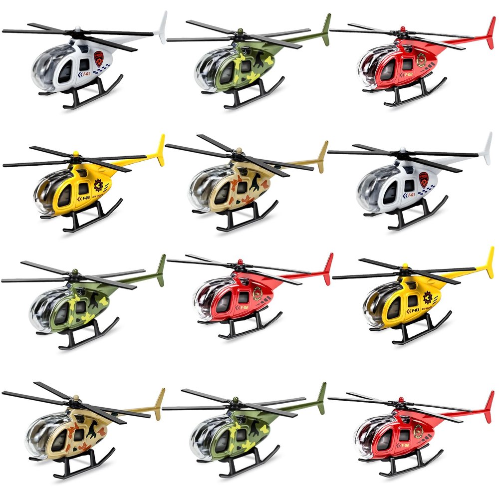 Tcvents Diecast Helicopters, 12 Pack Alloy Military Model Plane Mini Helicopter Toys for Kids 3 4 5 6 7 Year Old, Airplane Vehicles for Boys Toddlers 3-8 Years Easter Valentines Gift Party Favors