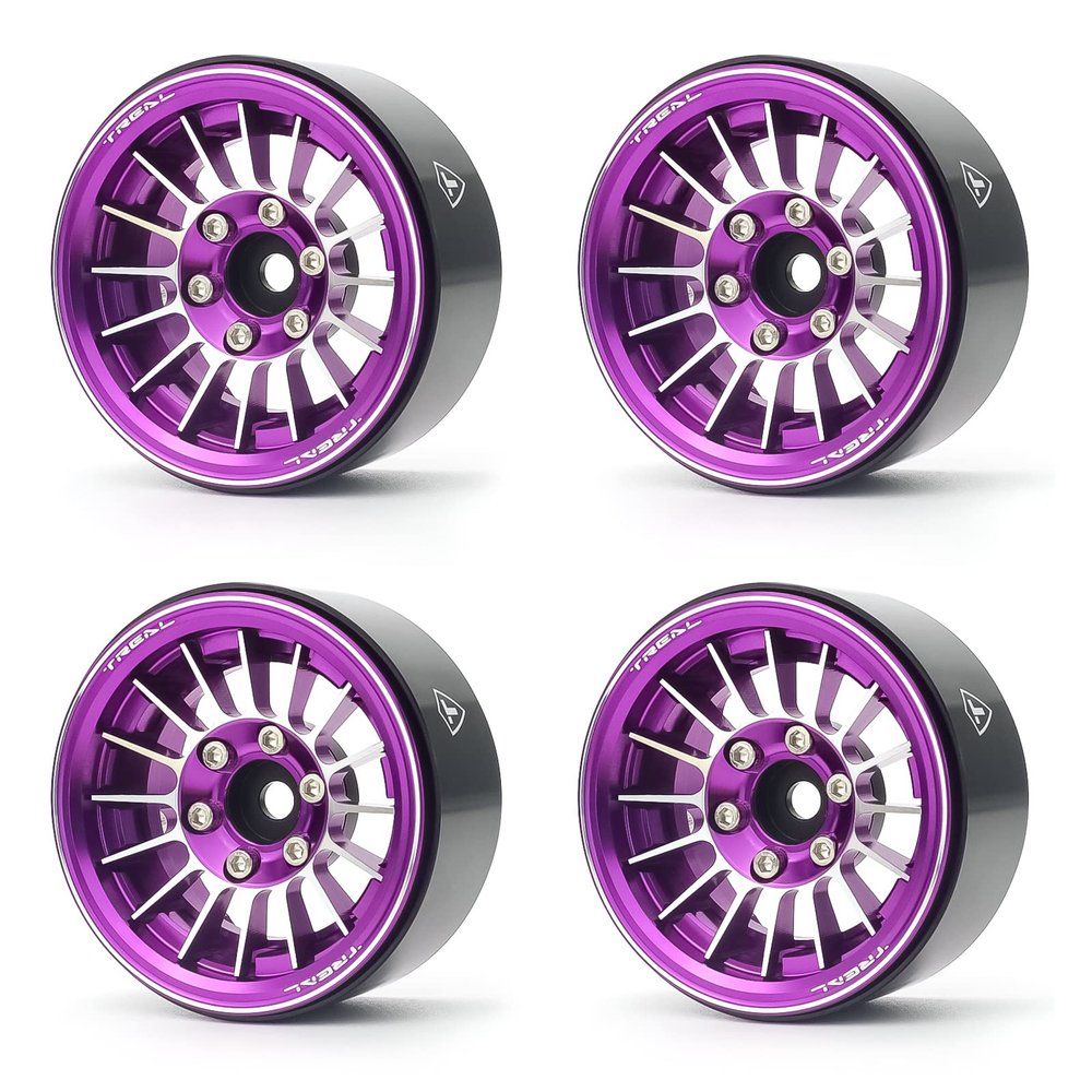 TREAL 1.9 Beadlock Wheels 1.9 Inch Beadlock RC Wheel Rims Set (4) for 1:10 RC Crawler Axial SCX10 II 90046 SCX10 III AXI03007 Capra TRX4 12mm Hex (Purple)
