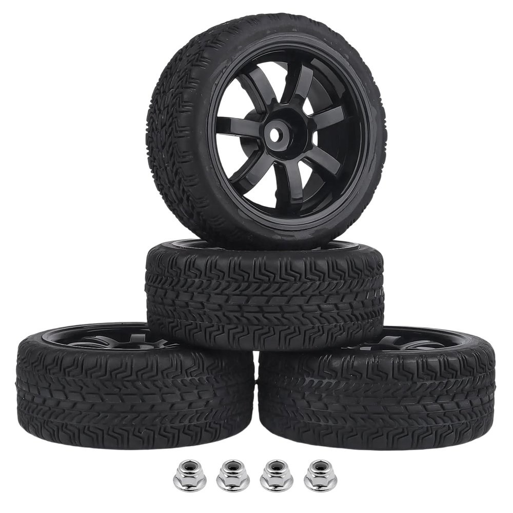 AllinRC PreGlued 12mm Hex Hubs Wheel Rims&2.64" Rubber Tires for 1/10 On-Road Touring Car Drift for Traxxas 4tec 2.0 3.0 Tamiya TT02 TT01 HPI RS4 HSP Flying Fish Wltoys 144001 Kyosho Fazer (Edition F)
