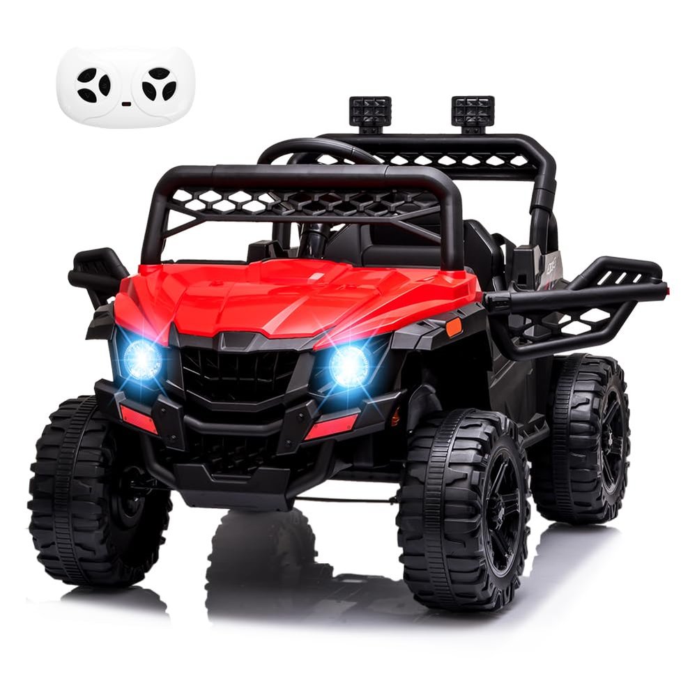 Kids Ride On UTV with Remote Control, 12V Kids Powered Wheels Electric Vehicle Toys with Spring Suspension,FM,LED Lights,AUX Port,Music,USB, Red