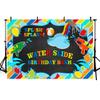 MEHOFOND Boy Water Slide Birthday Bash Backdrop Splish Splash Chalkboard Party Summer Swimming Pool Balls Water Gun Background Photography Photo Booth Banner for Cake Table Supplies 8x6ft view 1