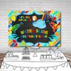 MEHOFOND Boy Water Slide Birthday Bash Backdrop Splish Splash Chalkboard Party Summer Swimming Pool Balls Water Gun Background Photography Photo Booth Banner for Cake Table Supplies 8x6ft view 4