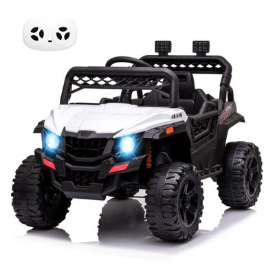 Kids Ride On Vehicle with Remote Control, 12V Battery Powered Electric Vehicle for Toddlers Kids with Spring Suspension,LED Lights,FM,AUX Port,Music,USB, White