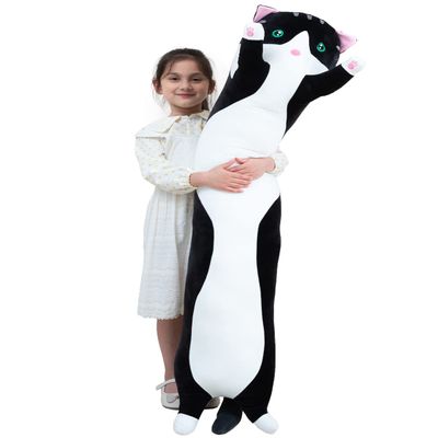 Giant Cat Pillow Plush Cartoon Kitty Sleeping Hugging Pillow, Cuddly Soft Long Kitten Body Pillow Doll Cat Cushion Toy for Kids Girlfriend (Black, 90cm/35.4inch)