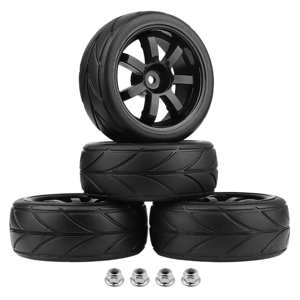 AllinRC PreGlued 12mm Hex Hubs Wheel Rims&2.56" Rubber Tires for 1/10 On-Road Touring Car Drift for Traxxas 4tec 2.0 3.0 Tamiya TT02 TT01 HPI RS4 HSP Flying Fish Wltoys 144001 Kyosho Fazer (Edition A)