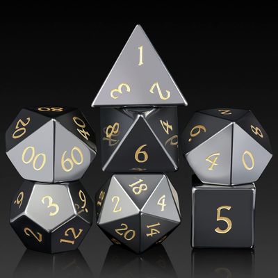 Hematite Dice Set DND,DNDND Full Set Real Stone Dice Set with Gorgeous Gift Case for Dungeons and Dragon and Tabletop Game (Hematite)