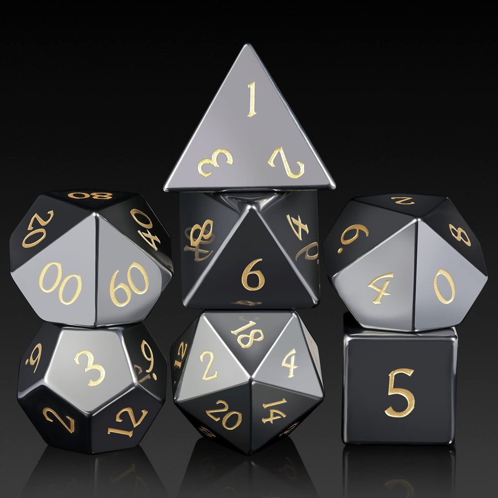 Hematite Dice Set DND,DNDND Full Set Real Stone Dice Set with Gorgeous Gift Case for Dungeons and Dragon and Tabletop Game (Hematite)