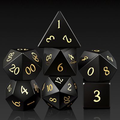 Obsidian Dice D&D,DNDND Full Set Gemstone Dice Set with Gorgeous Gift Case for Dungeons and Dragon and Tabletop Game (Obsidian)