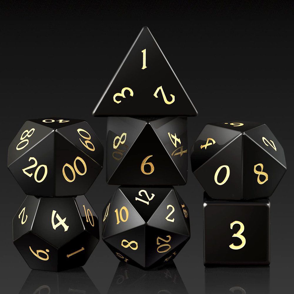 Obsidian Dice D&D,DNDND Full Set Gemstone Dice Set with Gorgeous Gift Case for Dungeons and Dragon and Tabletop Game (Obsidian)