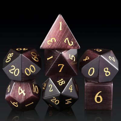 Gemstone D&D Dice DNDND 7 PCS Purple Cat's Eye Dice with Gorgeous Gift Case for DND Dungeons and Dragon Table Game (Purple Cat's Eye)