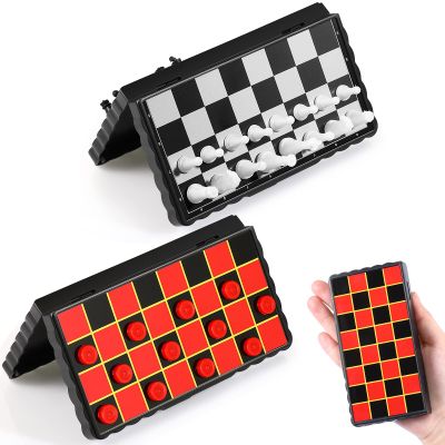 Magnetic Travel Chess Set Mini Fun Checkers with Portable Folding Chess Board Educational Toys for Family Board Games Christmas Party Favors Gifts, 2 Pcs