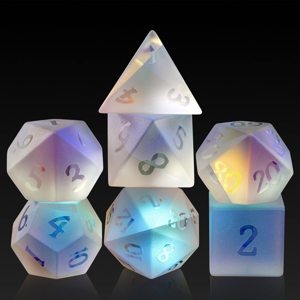 Frosted Rainbow Glass Dice Set DND, DNDND Full Set 7 Piece Matt Glass D and D Dice with Great Gift Box for Dungeons and Dragon D&D Tabletop Game (Frosted Rainbow)