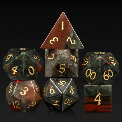Bloodstone DND Dice Set DNDND 7 PCS Natural Stone D&D Dice with Gorgeous Gift Case for Dungeons and Dragon Tabletop Game (Bloodstone)