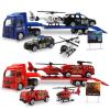 OTONOPI Toy Vehicle Push and Go Rescue Playset Diecast Mini Police Car Fire Engine Truck and Helicopter Toy in Semi Carrier Truck Gift for Toddlers Kids Boys view 1
