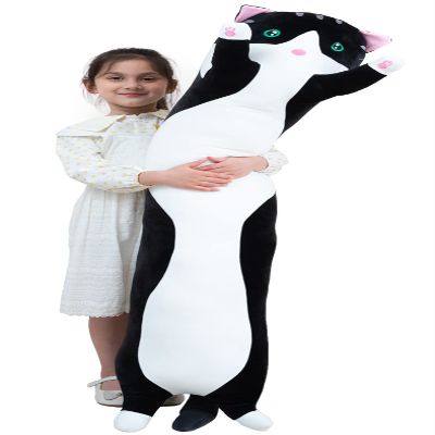 Giant Cat Pillow Plush Cartoon Kitty Sleeping Hugging Pillow, Cuddly Soft Long Kitten Body Pillow Doll Cat Cushion Toy for Kids Girlfriend (Black, 150cm/59inch)