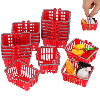 Toddmomy 20 pcs mini Shopping Baskets: mini red Plastic Shopping carts Grocery Baskets with Handles for Kids Party Favors Dool House Ornament, Red