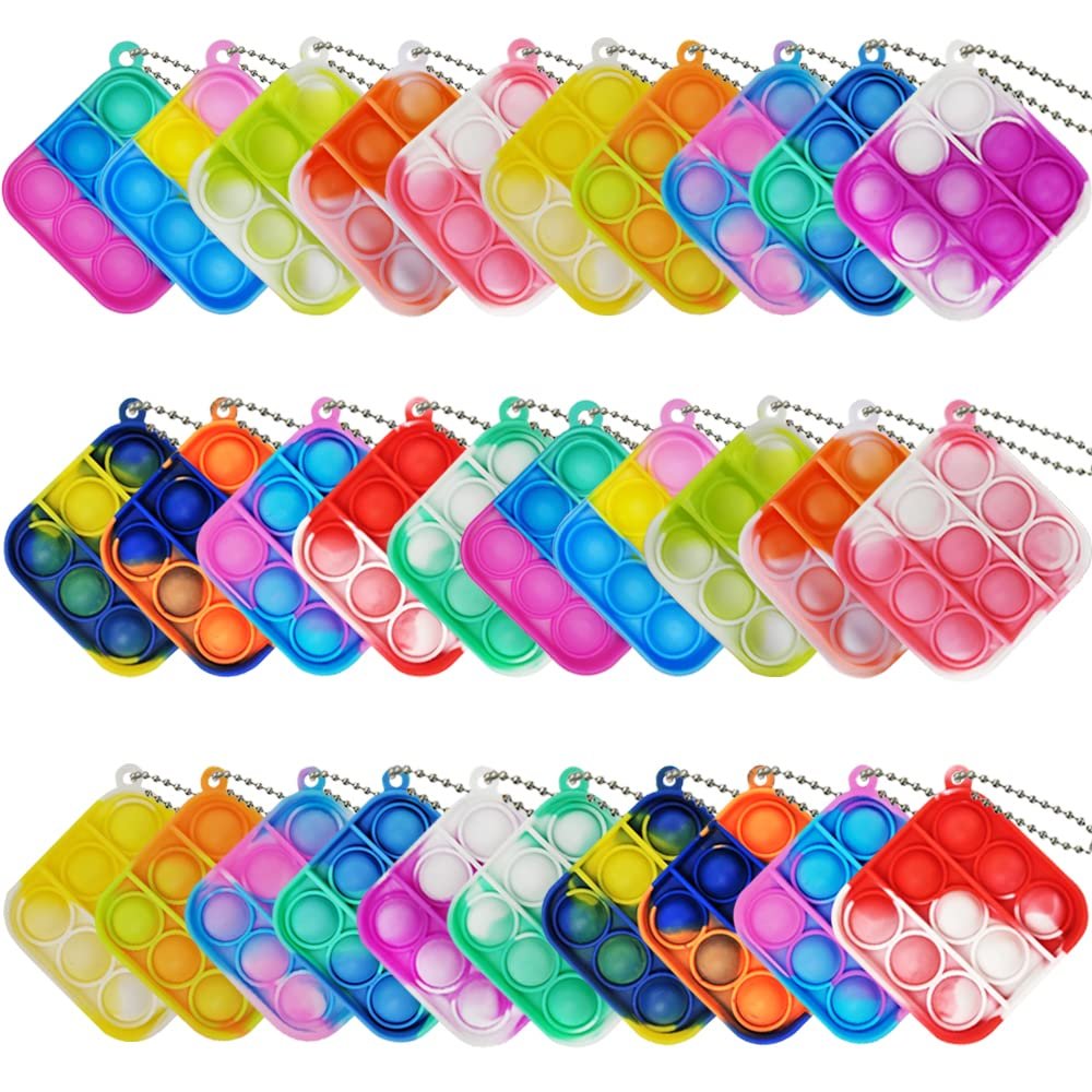 30 Pcs Mini Pop Bubble Fidget Sensory Toys for Party Favors, Pop Keychain Bulk for Classroom Prizes, Easter Basket Stuffers Christmas Valentine Gifts for Kids Students