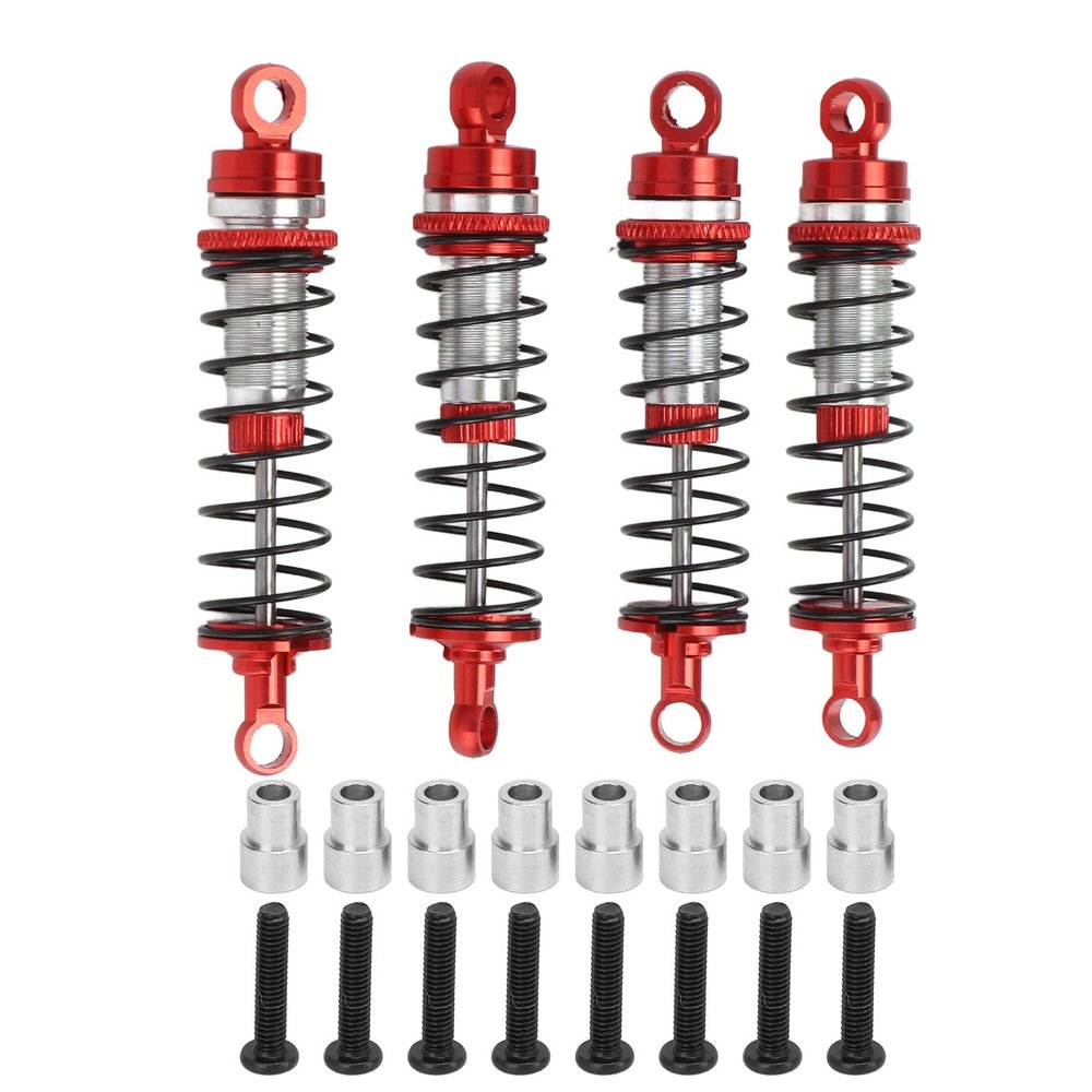 RC Car Shock Absorber Set, Front and Rear Metal Damper, 2.6 Inch Red, Compatible with 1/18 Scale RC Cars