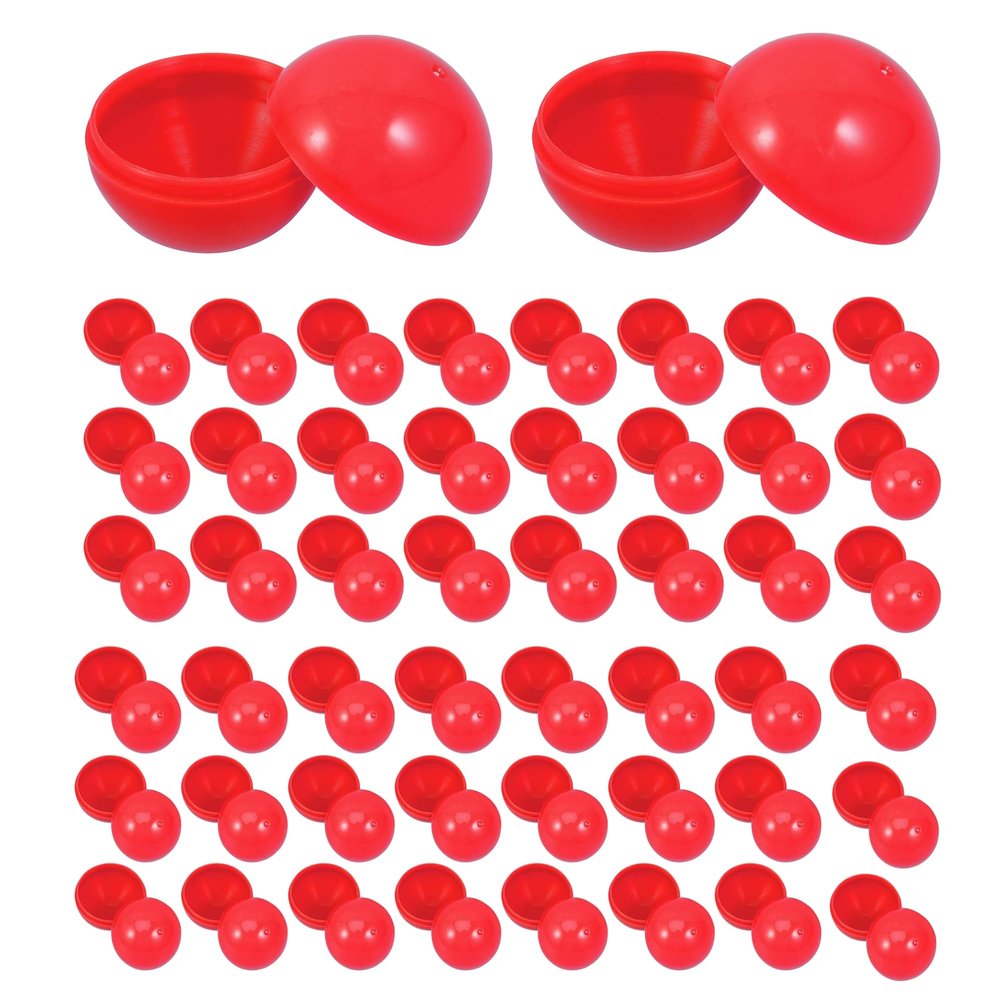 Wakauto 50pcs Red Raffle Balls, 4cm (1.57 Inch) Plastic Openable Hollow Bingo Cage Balls for Lottery Drawing, Vending Machine Capsules, Party Games Prizes and Decorations