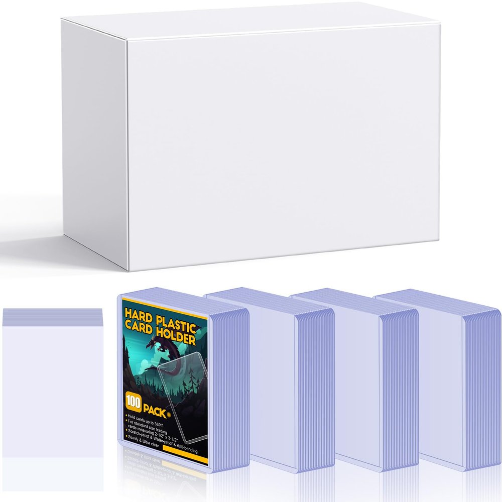 200 Card Sleeves Hard Plastic, Sooez Premium 35PT 3"X4" Baseball Card Protectors Hard Plastic Card Holder, Trading Sports Football Game Cards(100 Hard Sleeve + 100 Penny Sleeve)