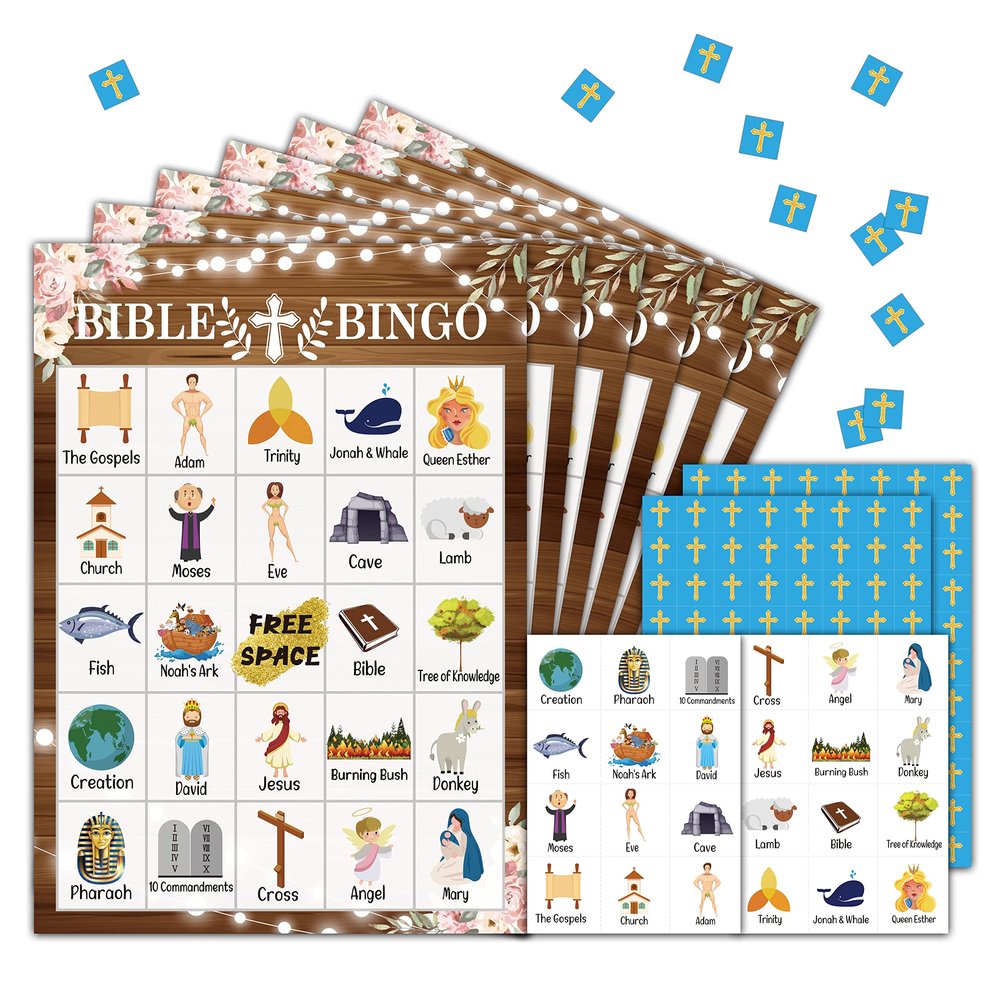HEZNZXQ Bible Bingo Party Game Cards, Christian Nativity Bingo, Party Favor for Christian Sunday Church, 24 Players for Adult Party Games Supplies -06