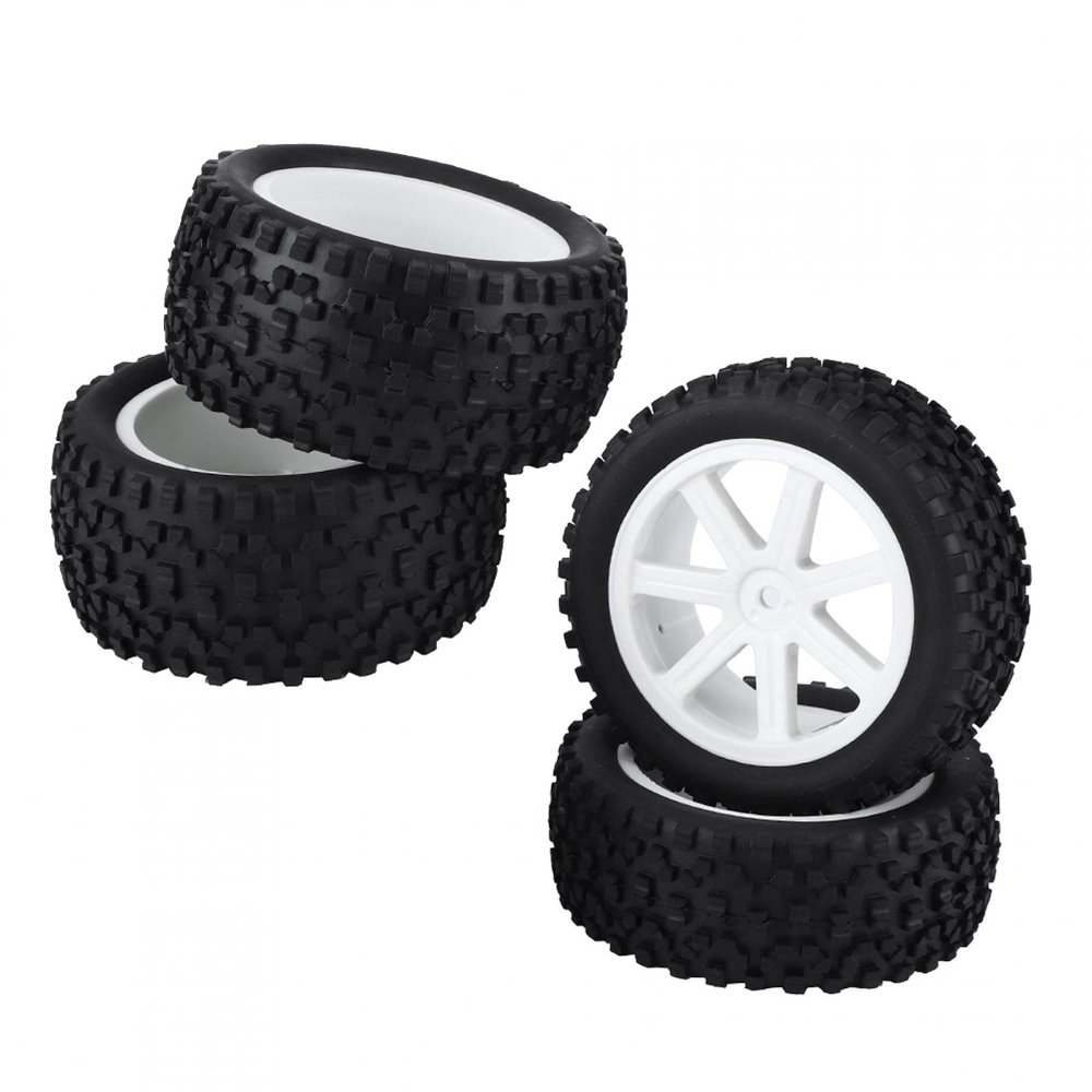 4pcs 1/10 RC Rubber Tyre Set Wheel Tires,RC Tires,Wheel Tyres Rubber Tire With Hubs,Truck Rubber Tyres for ZD Racing Buggy Crawler Car (White), RC Tires, 4pcs 1/10 RC Rubber Tyre Set Wheel Tires