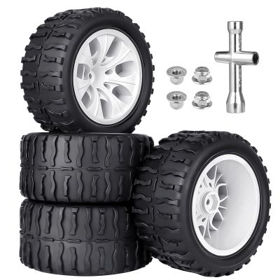 Pre-Glued GoHobby 1/10 RC Truck Tires 2.8" and 12mm Hex Wheels Fits for Traxxas Slash Rustler 4X4 Redcat Volcano EPX Pro Team Associated MT10 (Set of 4)