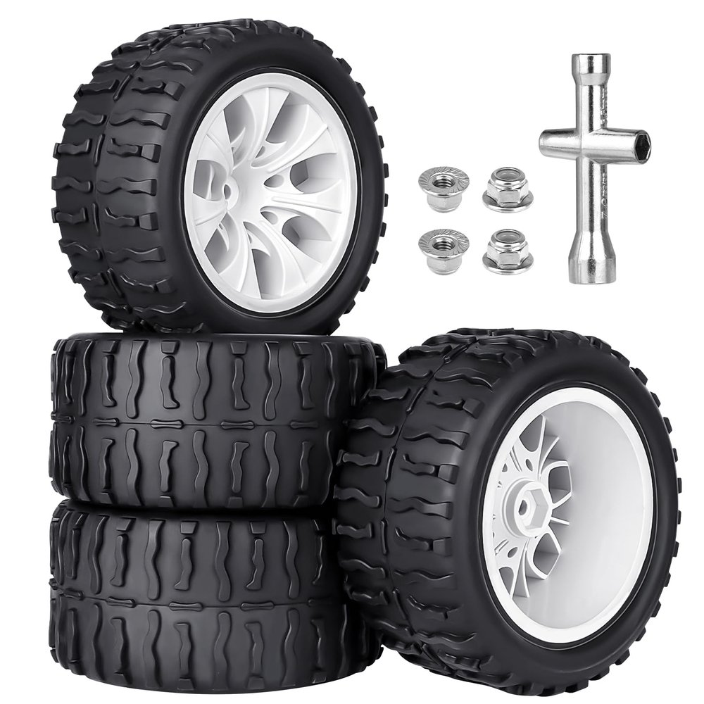 Pre-Glued GoHobby 1/10 RC Truck Tires 2.8" and 12mm Hex Wheels Fits for Traxxas Slash Rustler 4X4 Redcat Volcano EPX Pro Team Associated MT10 (Set of 4)
