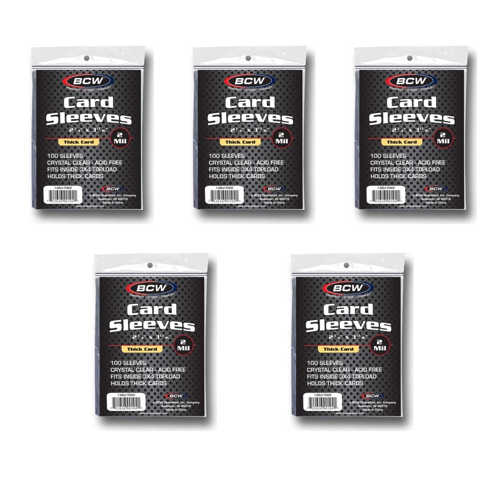 BCW Thick Trading Card Sleeve - 500 ct | Crystal Clear Polypropylene Protective Sleeves for Collectible Cards | Card Protector Sleeves Holds Trading Cards Up To 240pt | Fits Thick-Card Topload Holders