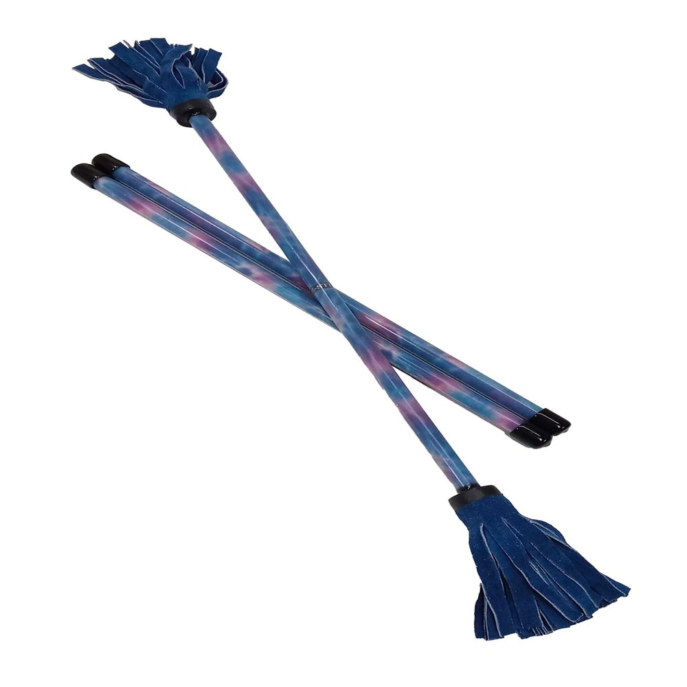 Zeekio Z-Stix Professional Juggling Flower Sticks-Devil Sticks and 2 Hand Sticks, Beginner Friendly - Festival Series (Banshee 17" HS 26" Stick, Blue Tie Dye)