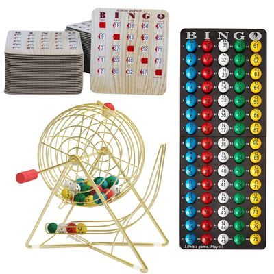 MR CHIPS 100 Economy Shutter Slide Bingo Cards Plus Luxury Gold Cage with Everlasting Balls and Master Board