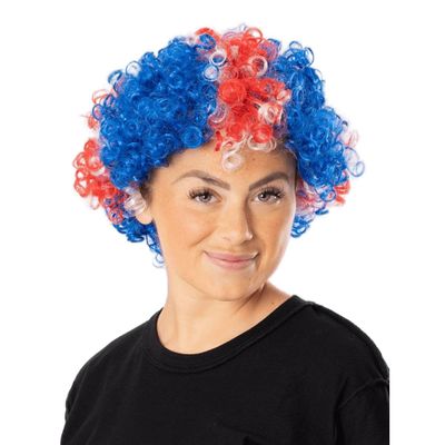 Bristol Novelty BW973 Bristol Union Jack Curly Wig pop, Men, red White Blue