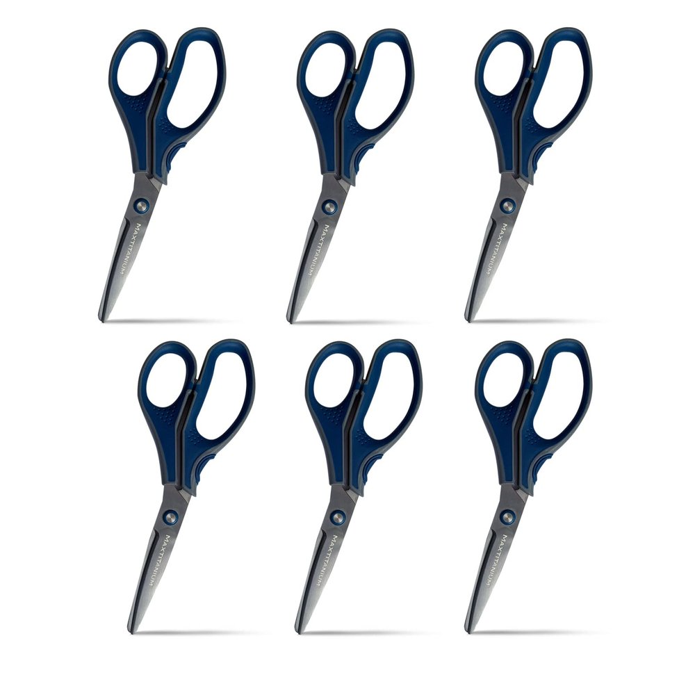 MaxTitanium 8" Non-Stick Scissors - 6 Pack with Dual Curved Technology HD - Ideal for Shipping, Office, School, Gardening (48921-WTS)